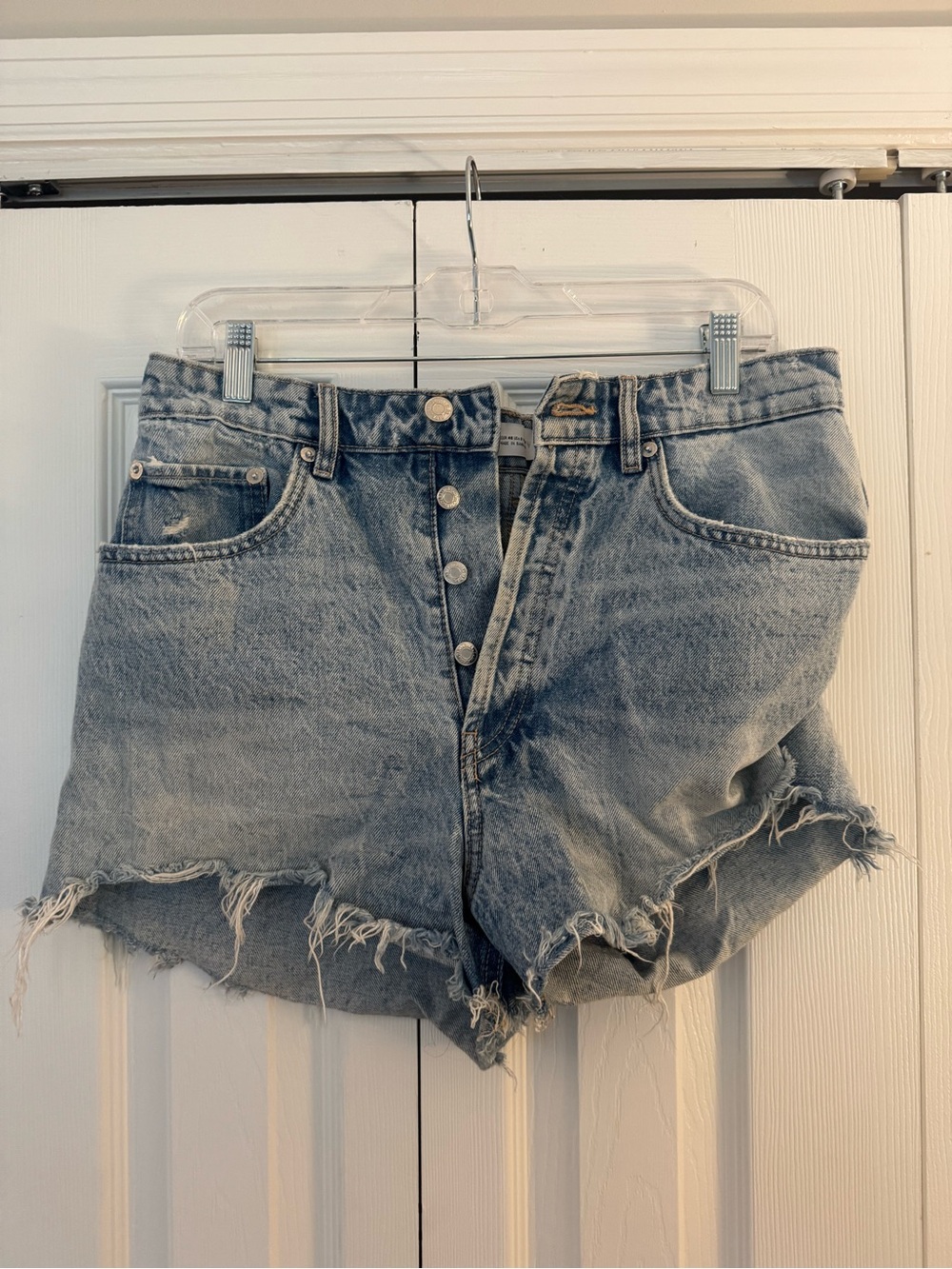Zara Light Blue Distressed High-Rise Denim Shorts